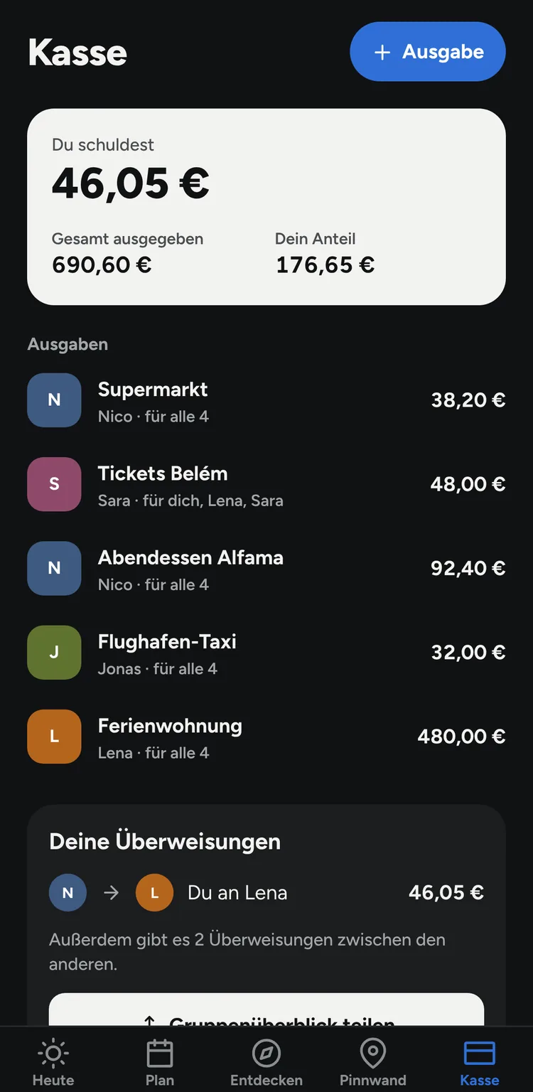 Gruppenkasse mit Abrechnung